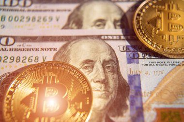 İki bitcoins dolar faturaları (yatırım, rota değişimi - concep üzerinde
