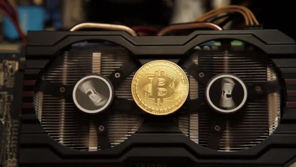 Een Abstract Beeld Van Mijnbouw Bitcoin Met Een Computer Grafische — Stockvideo