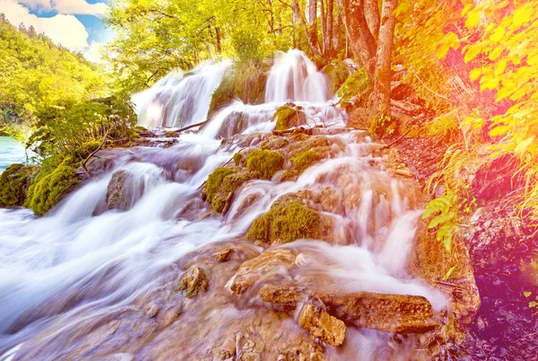 Incredibly beautiful fabulous magical landscape with a waterfall — Stock Photo, Image