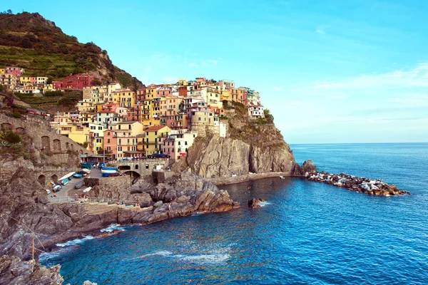 Krásné Barevné Letní Krajina Pobřeží Manarola Cinque Terre Liguria Itálie — Stock fotografie