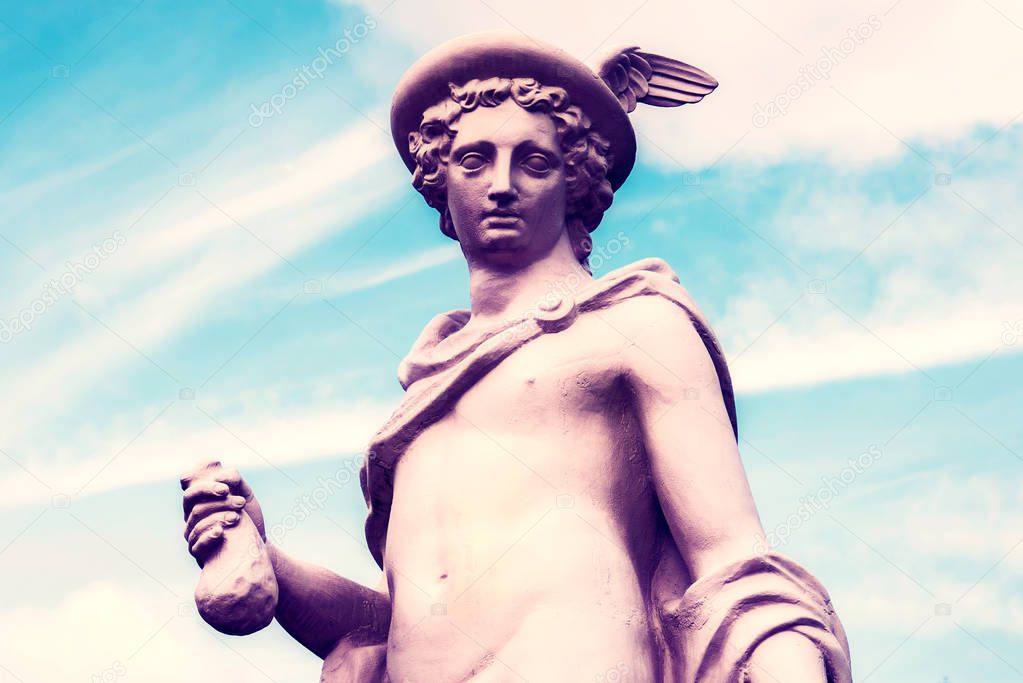 Abstract image of ancient statue of god Hermes (Mercury), person