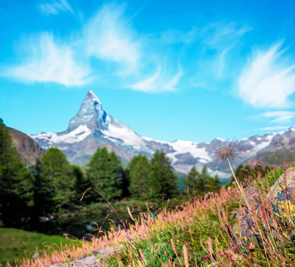 Pintoresco Paisaje Con Dos Dientes León Fondo Matterhorn Los Alpes —  Fotos de Stock