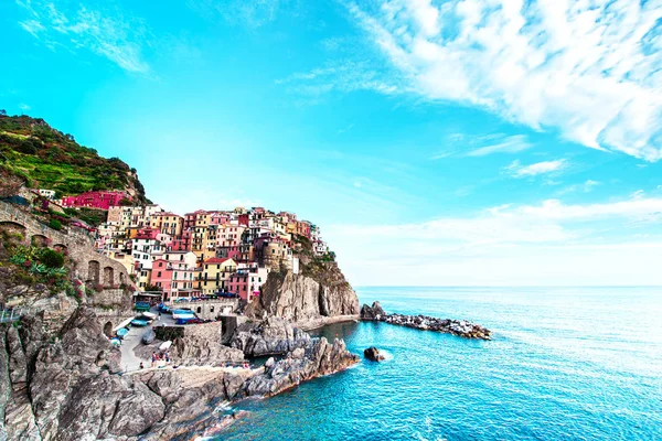 Piękna Magia Kolorowy Letni Krajobraz Wybrzeżu Manarola Cinque Terre Liguria — Zdjęcie stockowe