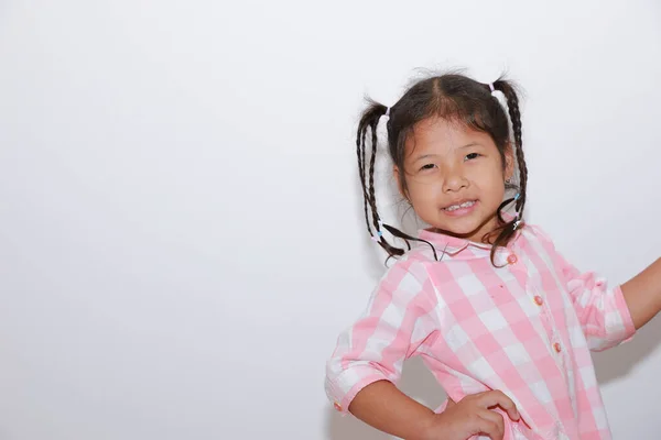 Porträt Von Niedlichen Mädchen Lächeln Glücklich Weißer Hintergrund Mit Kopierraum — Stockfoto