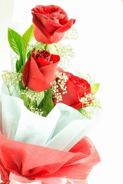 Red Roses Bouquet White Background Valentine Day Concept — Stock Photo, Image