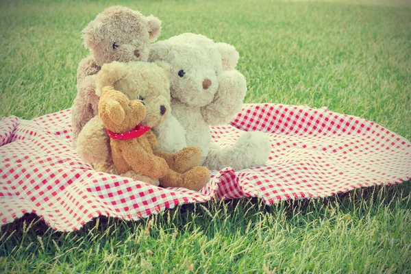 Teddy Bear\'s toy family concept. vintage and Retro old style filtered photo.