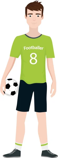 Jugador de fútbol de pie y sosteniendo la pelota — Vector de stock