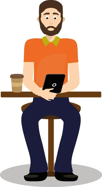 Un hombre hipster sentado con la tableta — Vector de stock