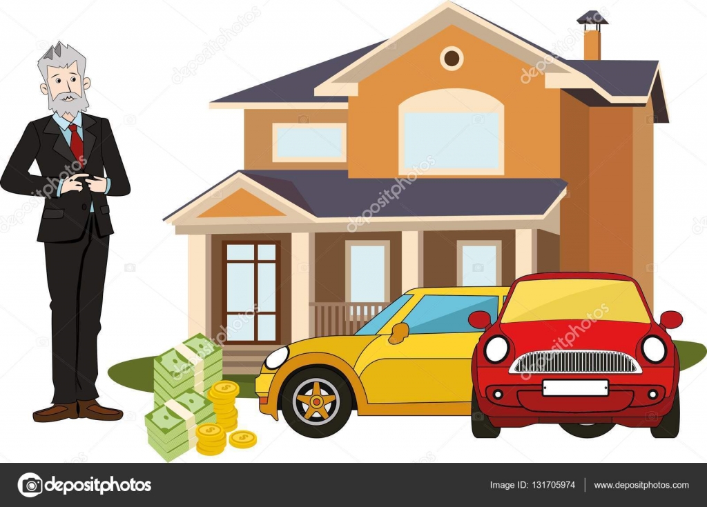 Rich old man with big cottage, cars, money. Realistic illustration. Stock  Vector Image by ©sasha_zerg #131705974
