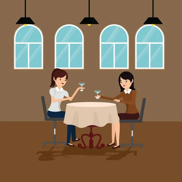 Two office girls talking in a cafe — Stock Vector