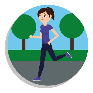 Parkta koşan güzel kız. Fitness düz tasarım.