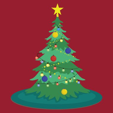 Kırmızı arka plan üstünde toys ile Noel ağacı