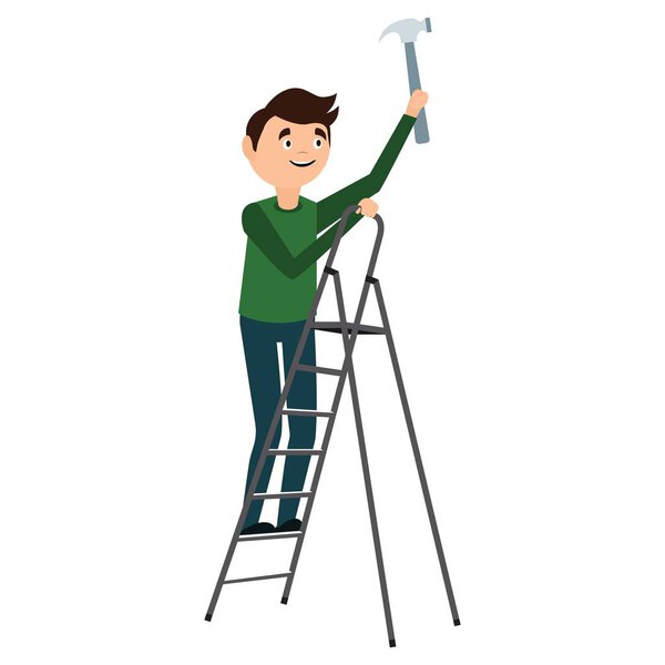 Man fixing on the ladder