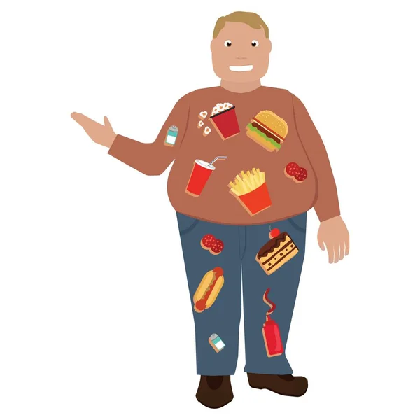 Gros homme avec fast food à l'intérieur — Image vectorielle