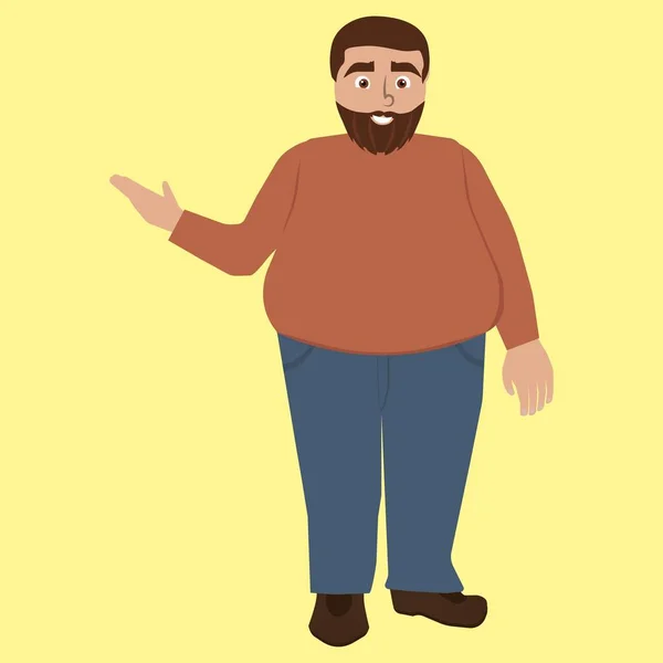 Hombre gordo divertido con barba — Vector de stock
