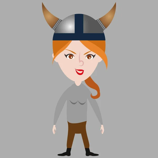 Dibujos animados chica divertida en traje vikingo — Vector de stock