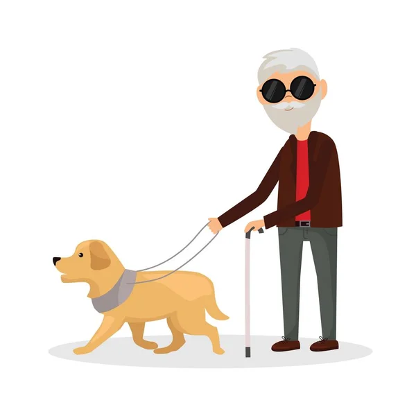 Cego homem andando com seu cão — Vetor de Stock
