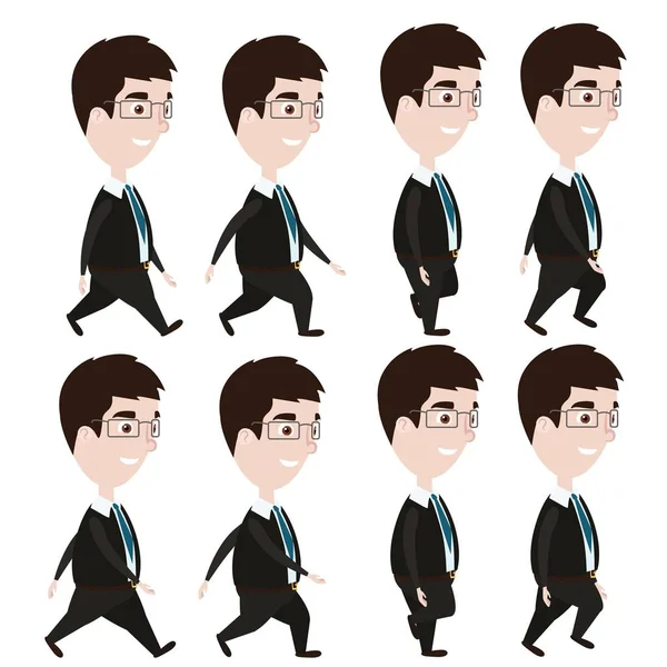 Animación de caminante de dibujos animados hombre de negocios en gafas — Vector de stock