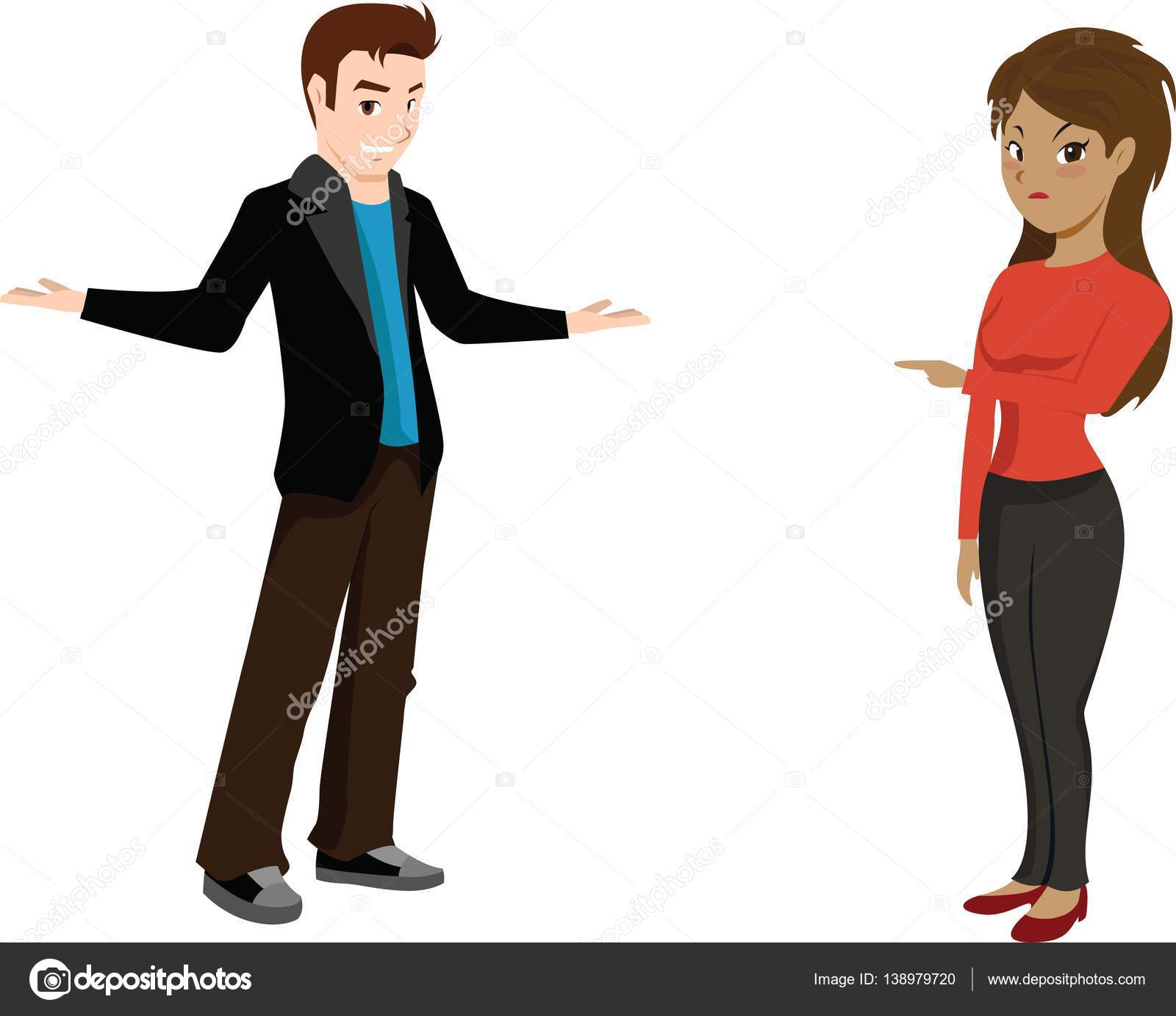 Girl yelling at her boyfriend. Angry girl and frustrating boy. Stock
