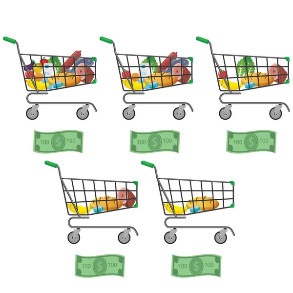 Inflação. Infográficos com carrinhos de supermercado —  Vetores de Stock