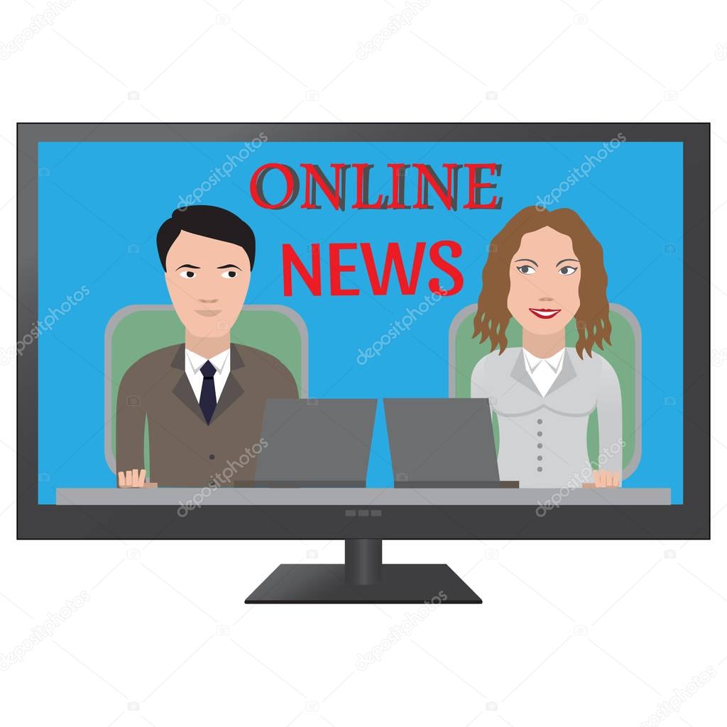 TV latest news. Two reporters are the news media vector illustration