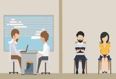 Oturma ve görüşme için işe alım kavramı bekleyen iş adamları.