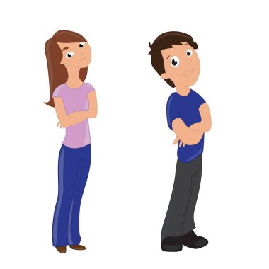 Gençlerin rahat kıyafetler. Sevimli adam ve kız beyaz arka plan üzerinde