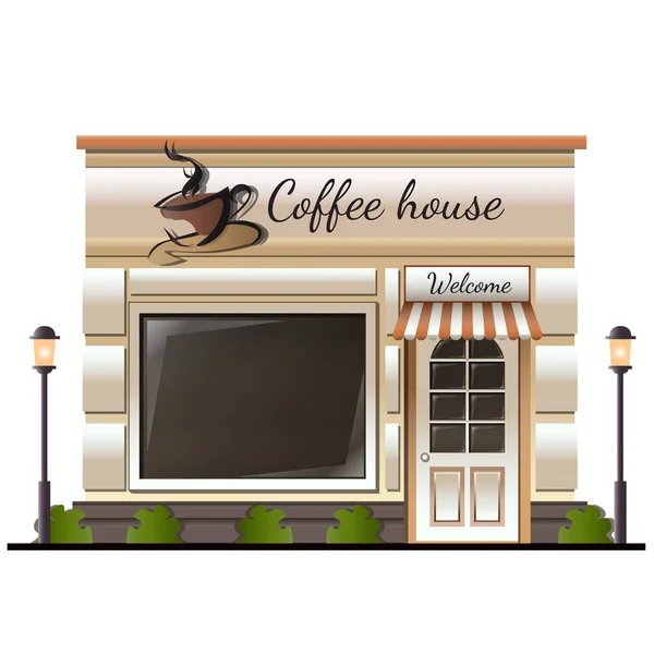 Coffee house store colored icon at white background — Stock Vector