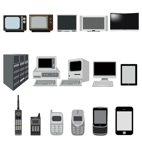 Telefon, Tv ve bilgisayar evrim vektör simgeleri