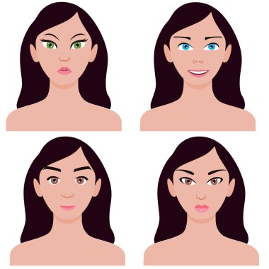 Çeşitli yüzü olan genç kadın