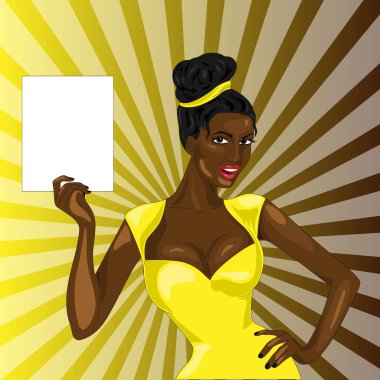 Pop art genç kadının yüzü. Siyah kadınlar retro kadın.