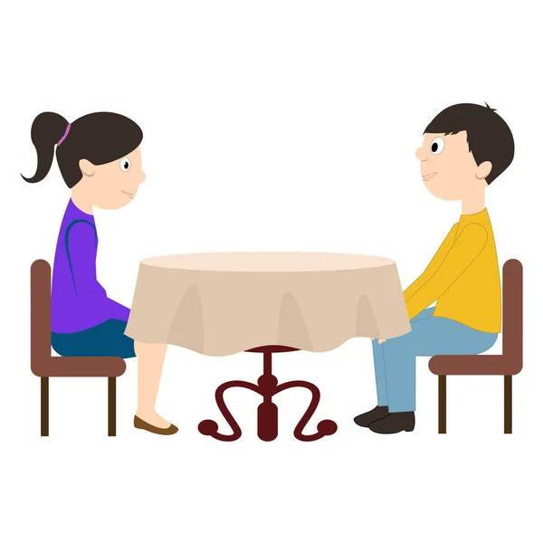 Man en vrouw zitten aan de tafel. Vectorillustratie in vlakke stijl — Stockvector