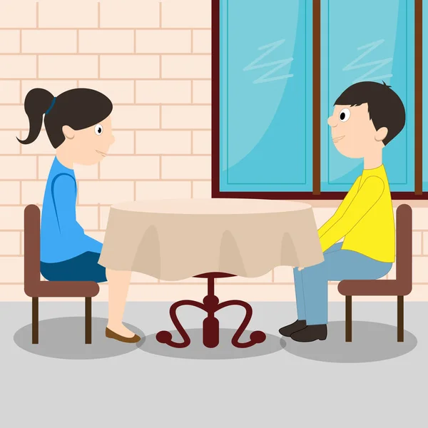 Young romantic couple sitting at the table — Stock Vector