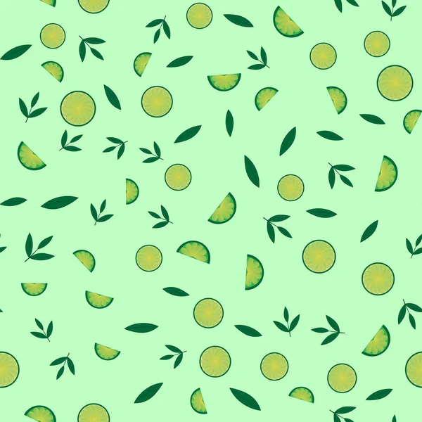 Nahtloses Limettenmuster auf grünem Hintergrund — Stockvektor