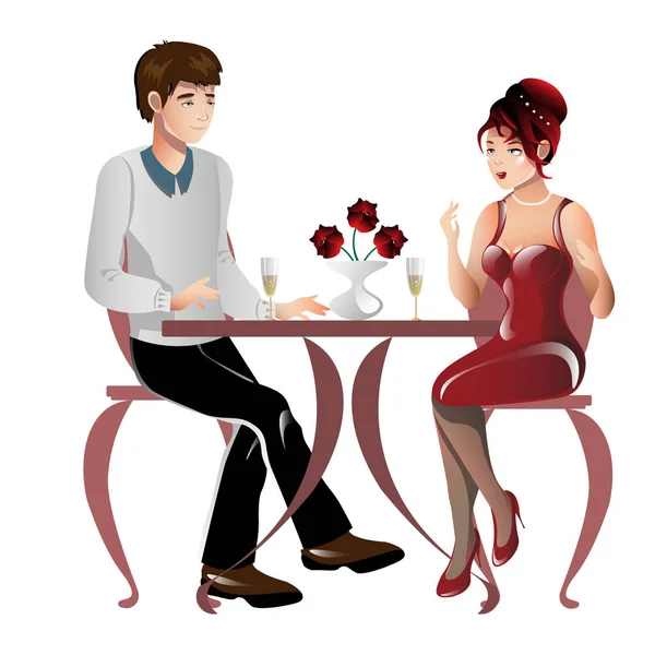 Man en vrouw zitten in romantische café. — Stockvector