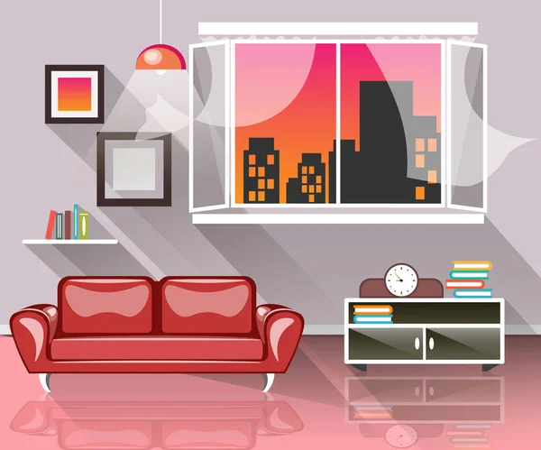 Living room interior with window — Stock Vector
