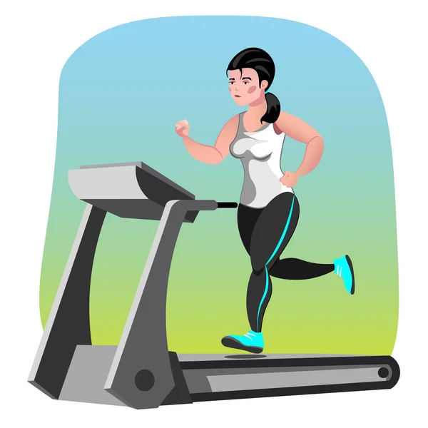 Vektor warna wanita muda berjalan di treadmill - Stok Vektor