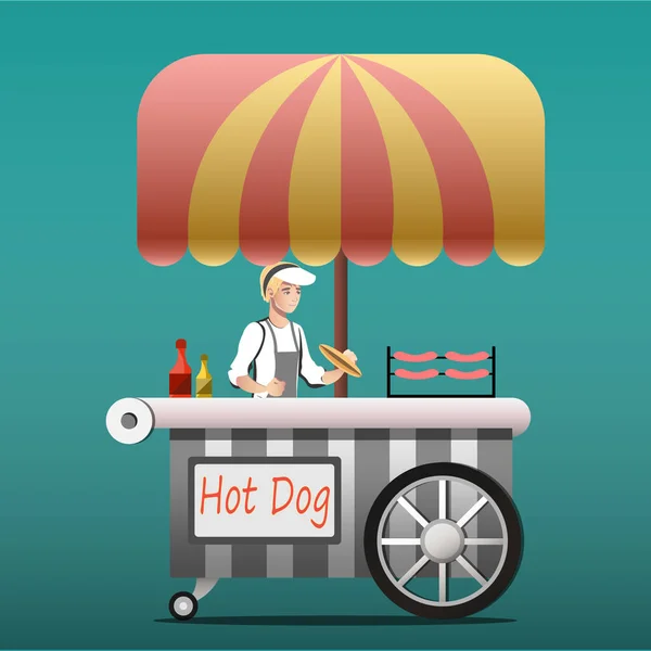 Városi kioszk eladó hotdogs — Stock Vector