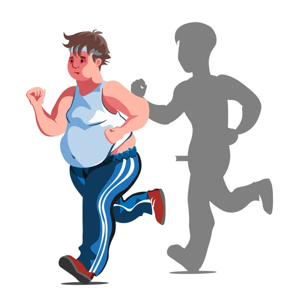Ilustración de un hombre de dibujos animados gordo corriendo — Vector de stock