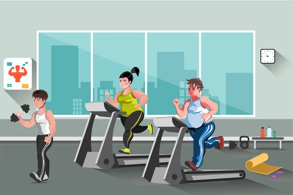 Les gens vont faire du sport dans le club de fitness — Image vectorielle