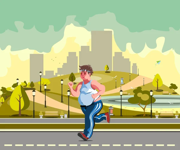 Man in het park lopen en zweten om gewicht te verliezen — Stockvector