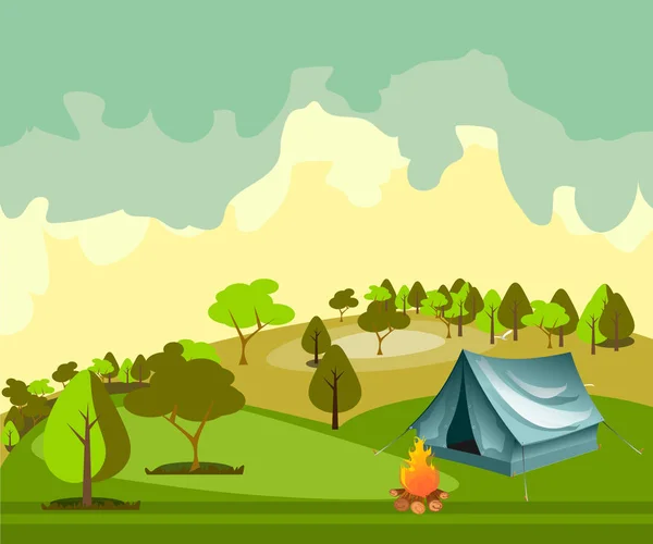 Camping i skogen. — Stock vektor