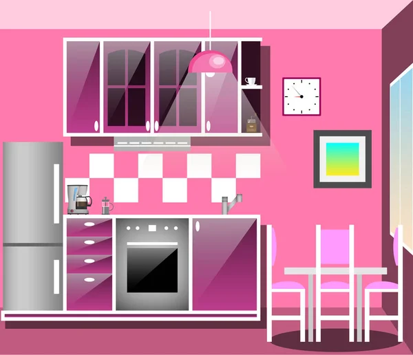 家具付きのキッチン。フラット スタイルのベクトル図. — ストックベクタ