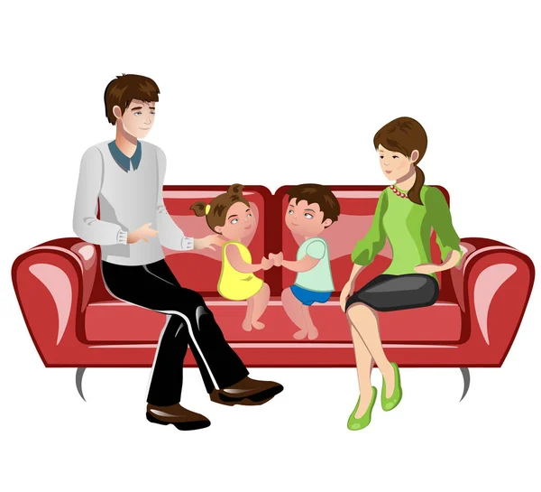 父母和孩子坐在沙发上 — 图库矢量图片