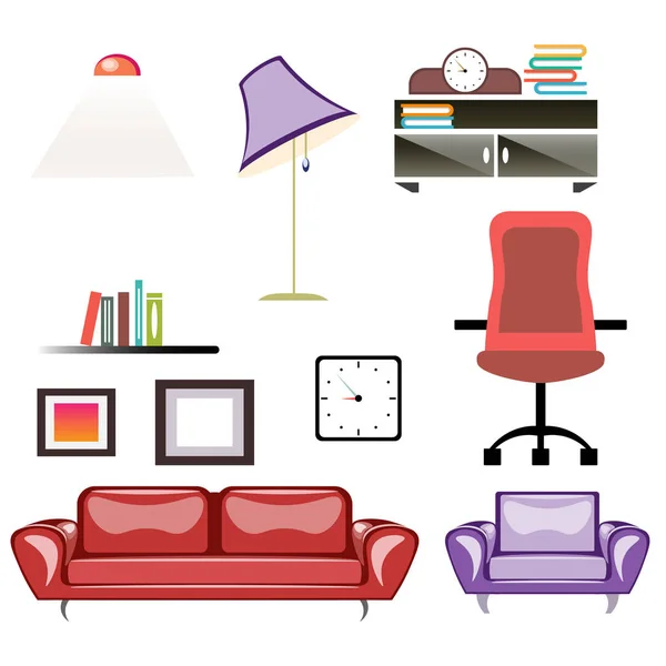 Ikonen-Set für Wohnzimmermöbel, schwarze isolierte Silhouetten