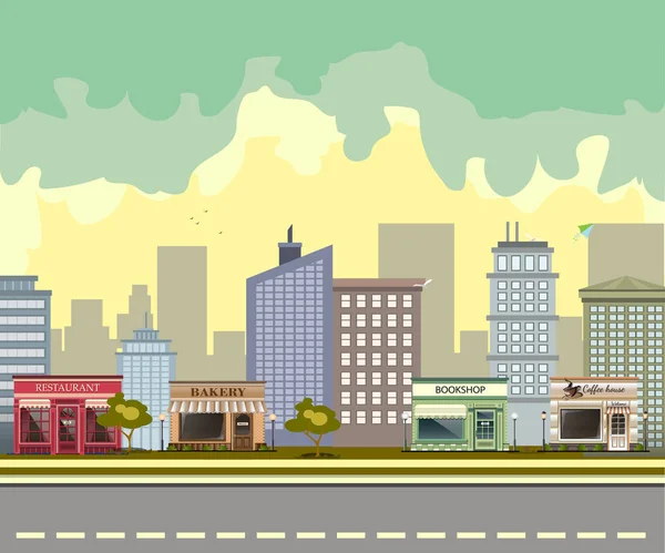 Kentsel binalar ve dükkanlar ile şehir sokak