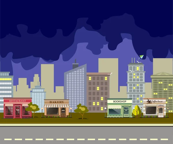 Noche ciudad paisaje — Vector de stock