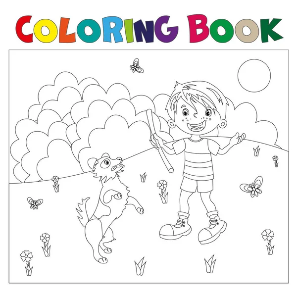 Esquema de página para colorear de un niño de dibujos animados imágenes de  stock de arte vectorial | Depositphotos