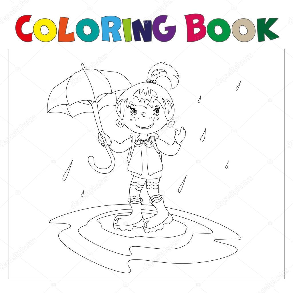 Umbrella coloring book | Girl with umbrella coloring book — Stock