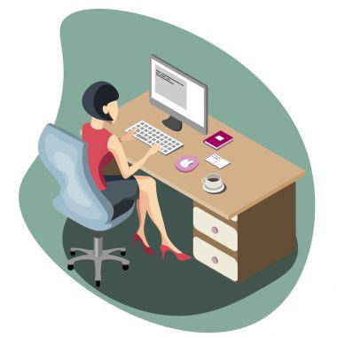 Bir bilgisayarda izometrik çalışan kadın